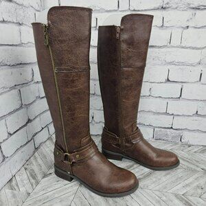 GBC Los Angeles Brown Faux Leather Knee-High Riding Boots Womens 7.5 Western